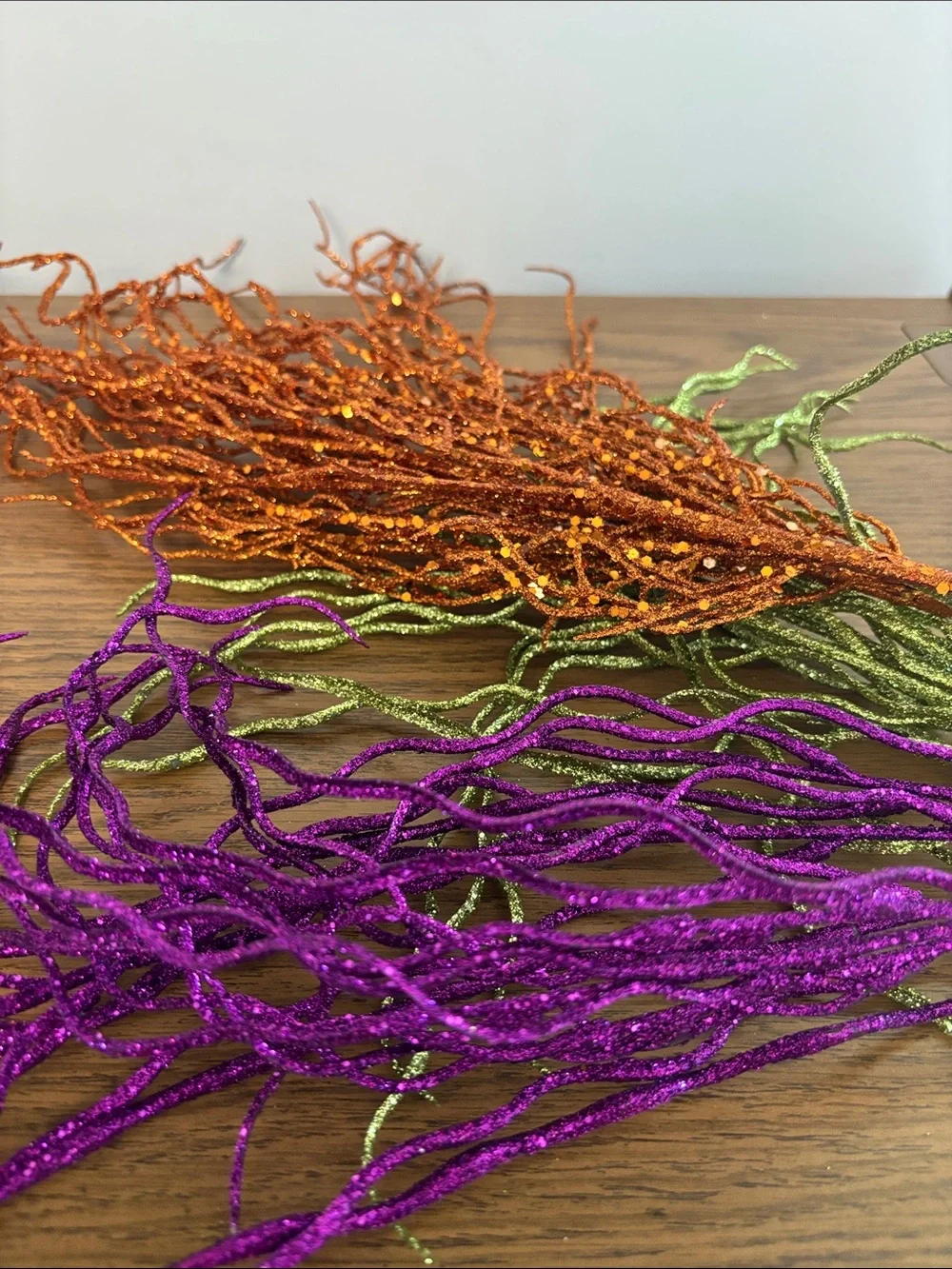 Decorative Glitter Branches in Orange, Green, and Purple - Home Accents
